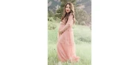 Pinkblush Women's Burgundy Lace Mesh Overlay Maxi Dress