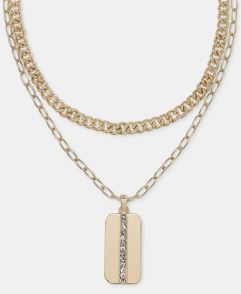 I.n.c. International Concepts Pave Dog Tag Layered Pendant Necklace, 16" + 2" extender, Macy's Exclusive