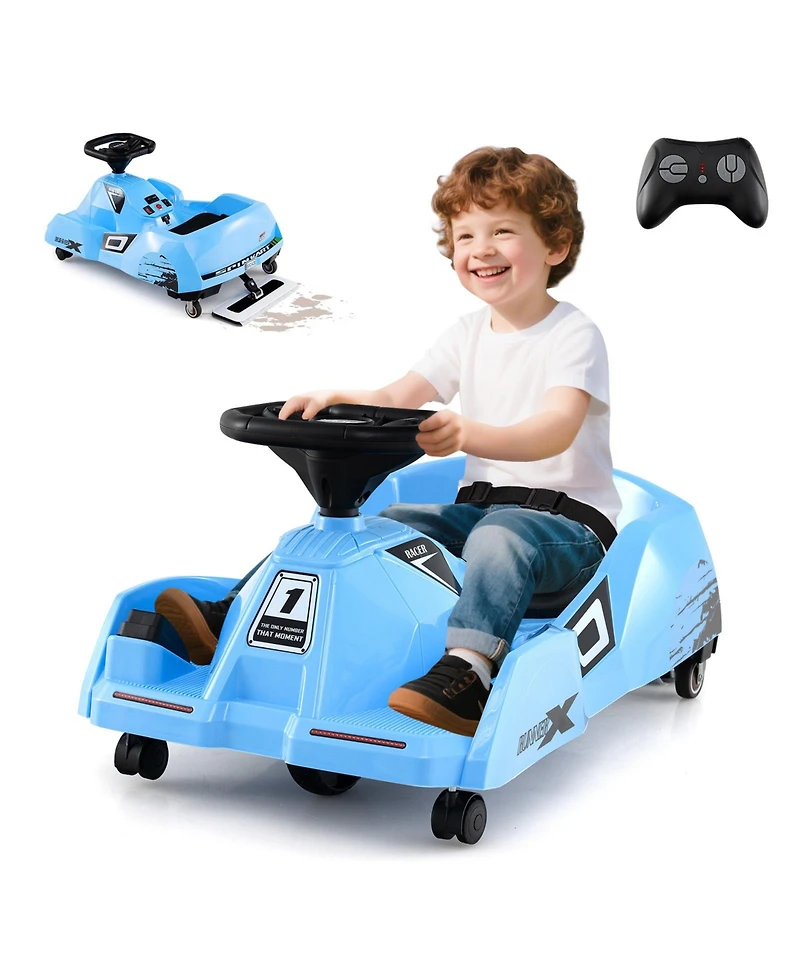 Slickblue 12V Kids Go Kart Ride-On with Cleaning Mop and Remote Control