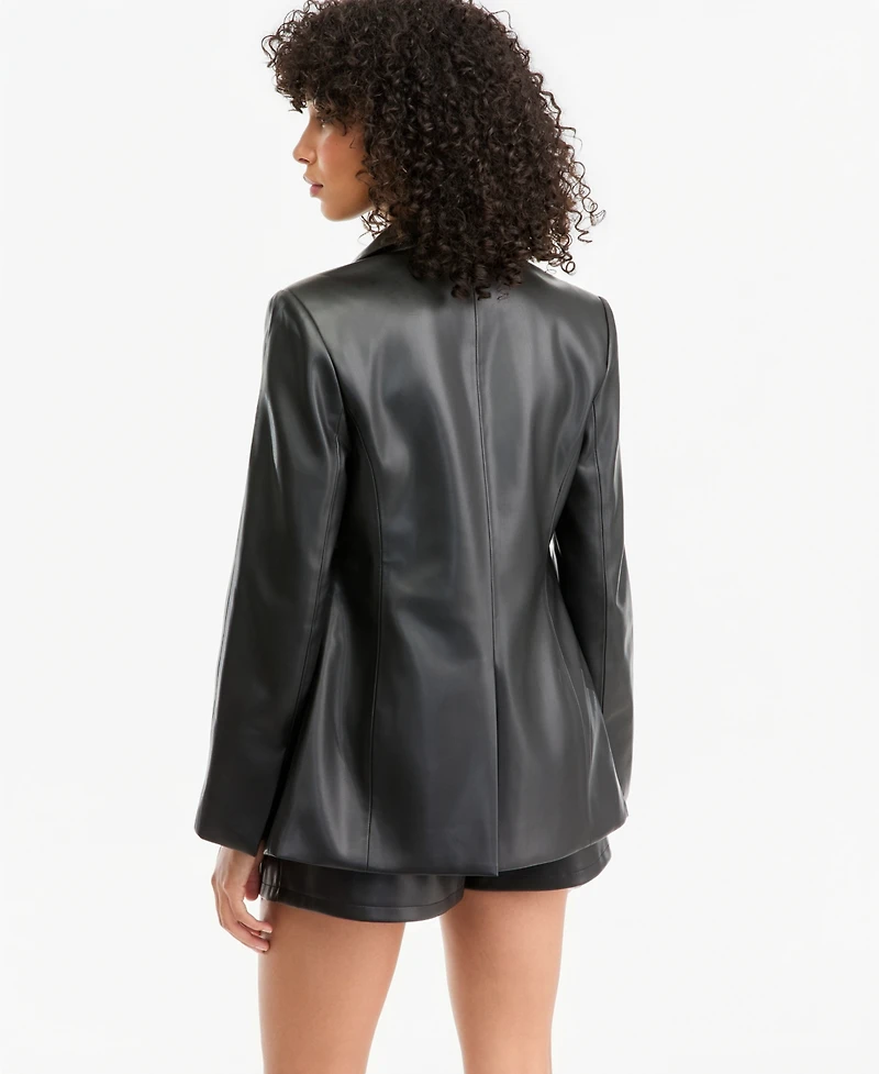Bar Iii Women's Faux-Leather Sculpted Blazer, Macy's Exclusive