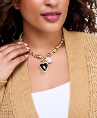 I.n.c. International Concepts Heart, Imitation Pearl & Chain Tassel Statement Necklace, 16-1/2" + 3" extender, Macy's Exclusive