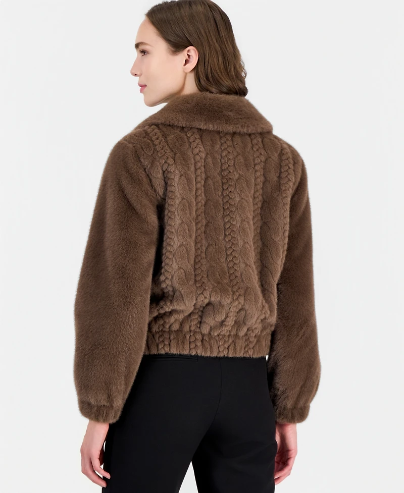 T Tahari Women's Faux-Fur Zip-Up Reversible Coat