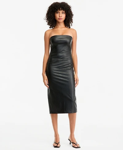 Bar Iii Women's Strapless Faux-Leather Midi Dress, Macy's Exclusive