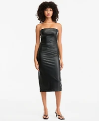 Bar Iii Women's Strapless Faux-Leather Midi Dress, Macy's Exclusive