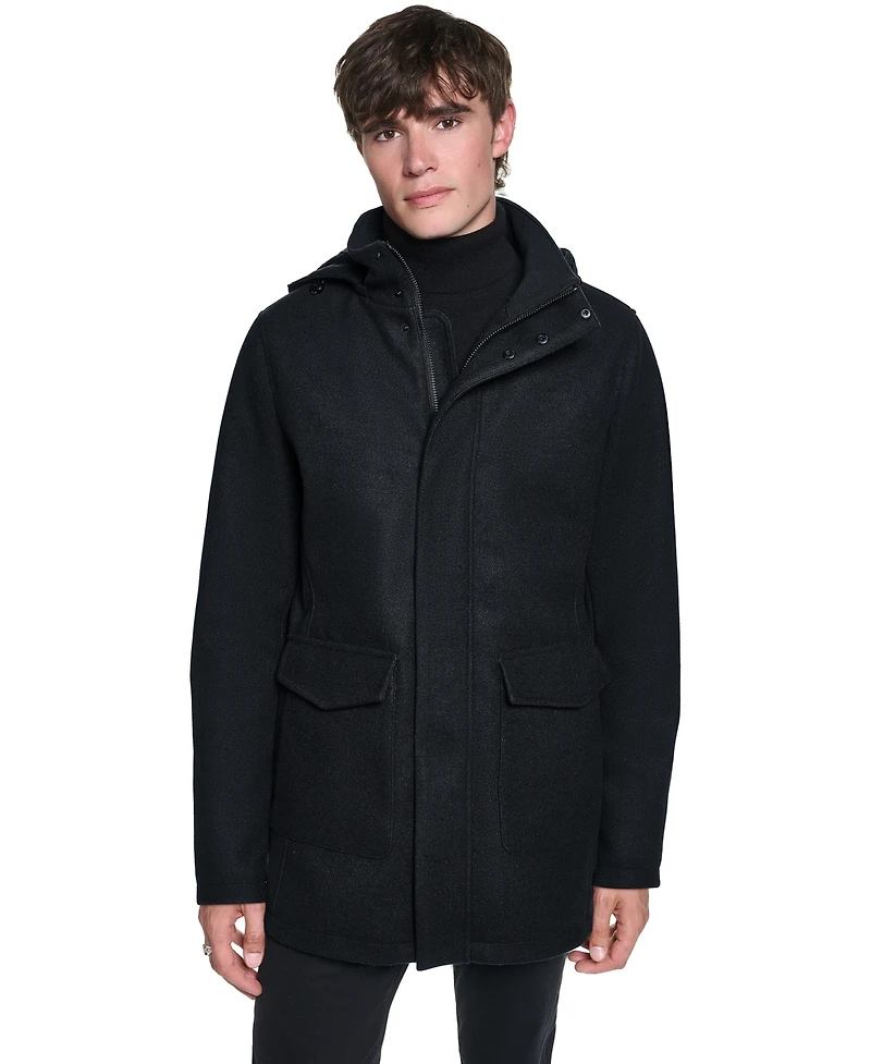 Karl Lagerfeld Paris Men's Patch Pockets Stadium Hooded Coat