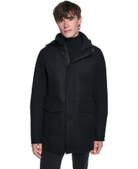 Karl Lagerfeld Paris Men's Patch Pockets Stadium Hooded Coat