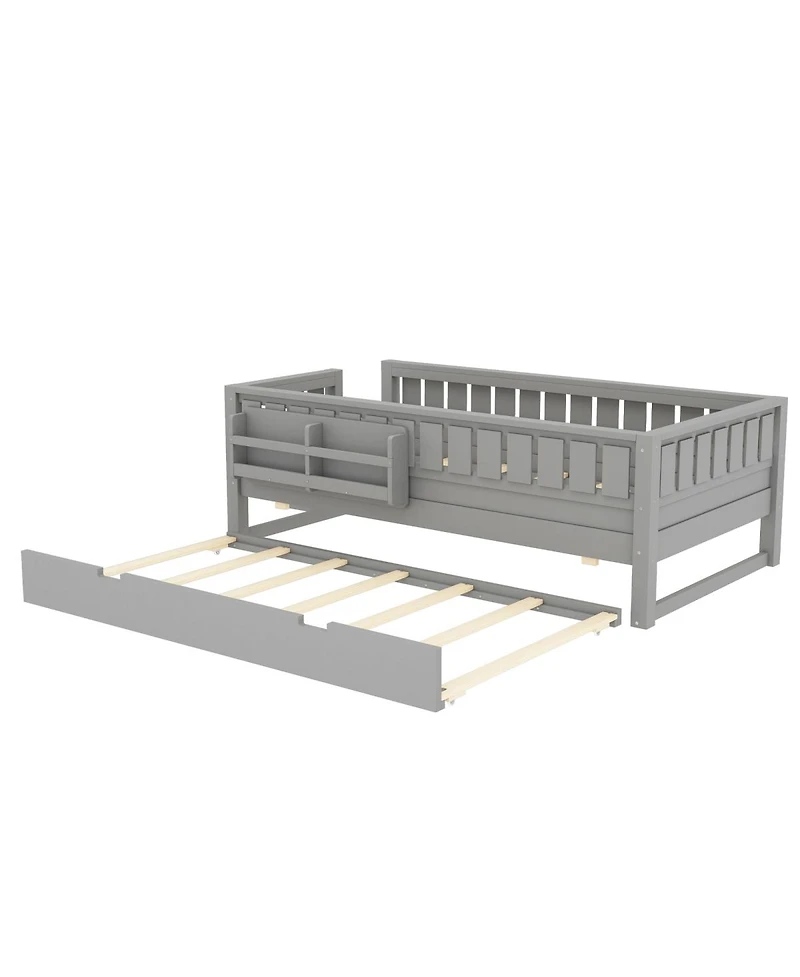Streamdale Furniture Twin Bed with Bookshelves, Staircase, Safety Rails