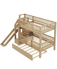 Streamdale Furniture Twin over Twin Bunk Bed with Storage Staircase, Slide and Trundle
