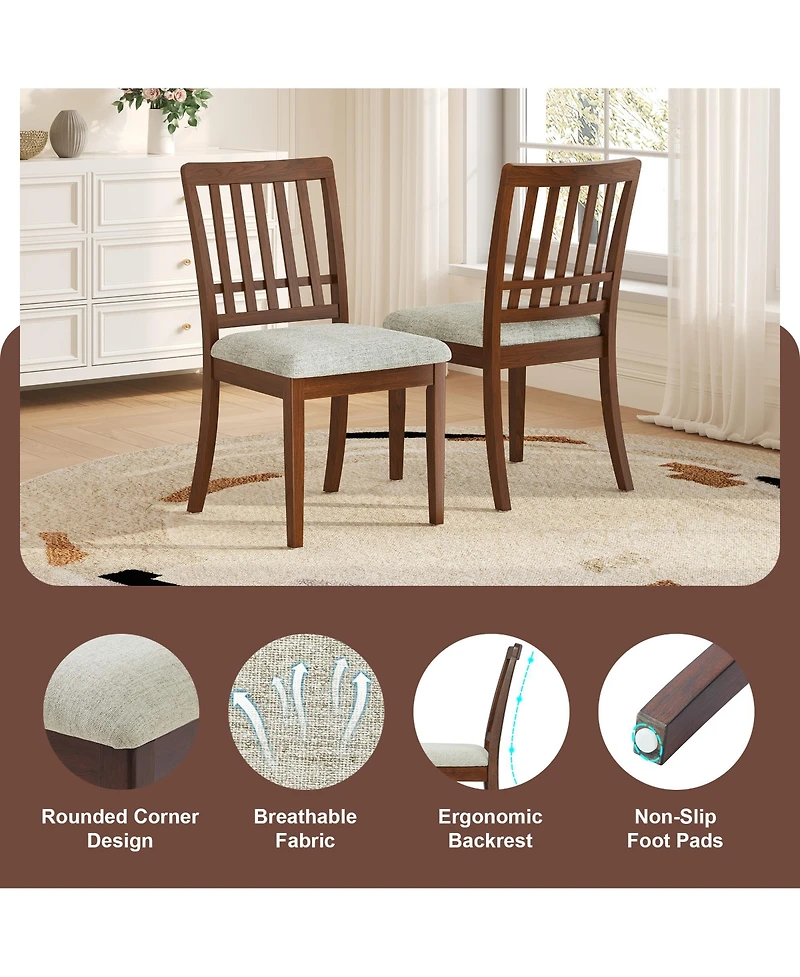 Flynama Set of 2 Rubberwood Lvl Fabric Dining Chairs, Curved Wood Backrest 250lbs Weight Capacity
