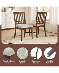 Flynama Set of 2 Rubberwood Lvl Fabric Dining Chairs, Curved Wood Backrest 250lbs Weight Capacity