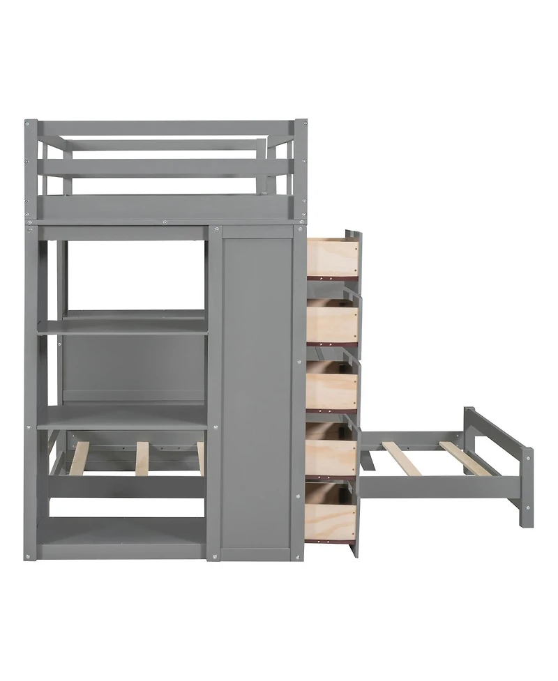 Streamdale Furniture Twin over Twin Bunk Bed with Led Lights and Usb Ports