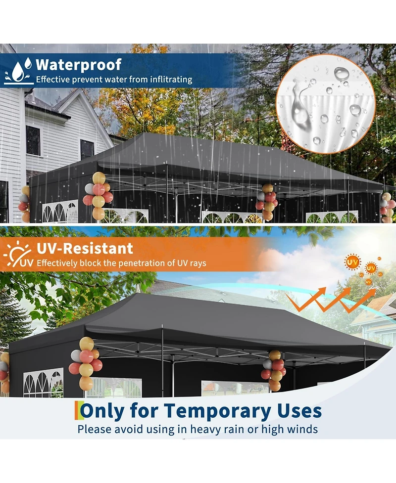 homfan 10'x20' Pop Up Canopy Tent with 5 Removable Sidewalls and Pe Windows, Waterproof, UV50, for Parties Events