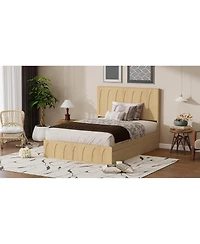 Streamdale Furniture Queen Size Solid Wood Platform Bed with Storage Drawers and Curved Headboard