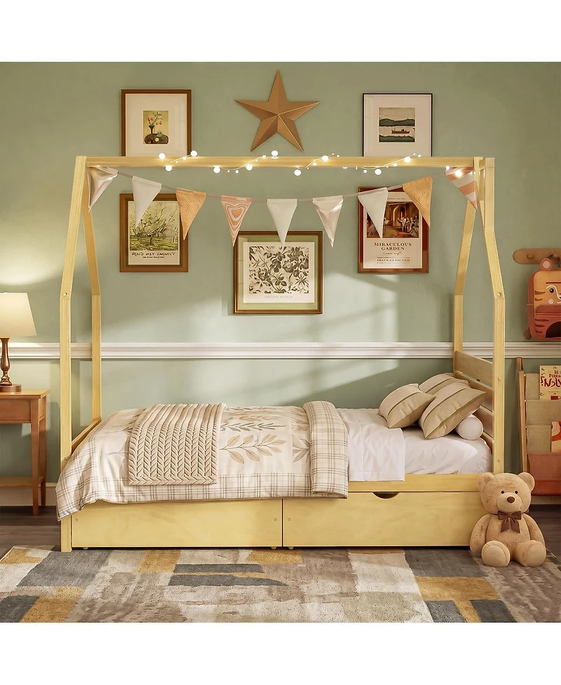 Streamdale Furniture Full House Bed Frame with 2 Storage Drawers, Montessori Style