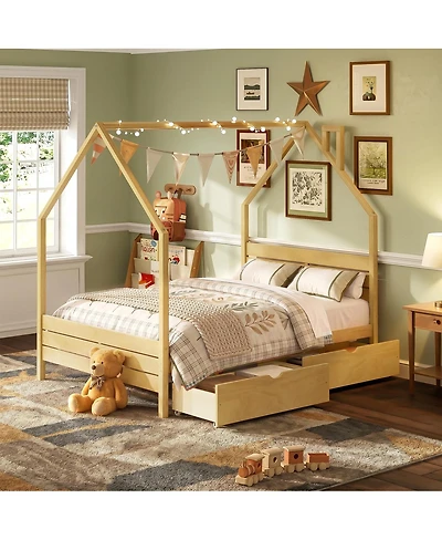 Streamdale Furniture Full House Bed Frame with 2 Storage Drawers, Montessori Style