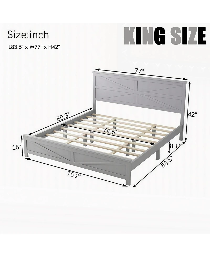 Streamdale Furniture Farmhouse King Bed with Barn Door Headboard and Footboard