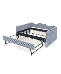 Streamdale Furniture Gingham Upholstered Full-Size Daybed with Trundle and Side Storage Pocket