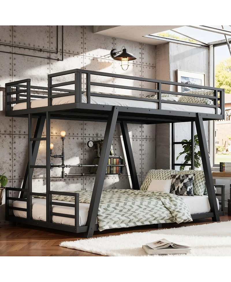 Streamdale Furniture Twin Xl over Twin Xl Metal Bunk Bed with Side Ladders