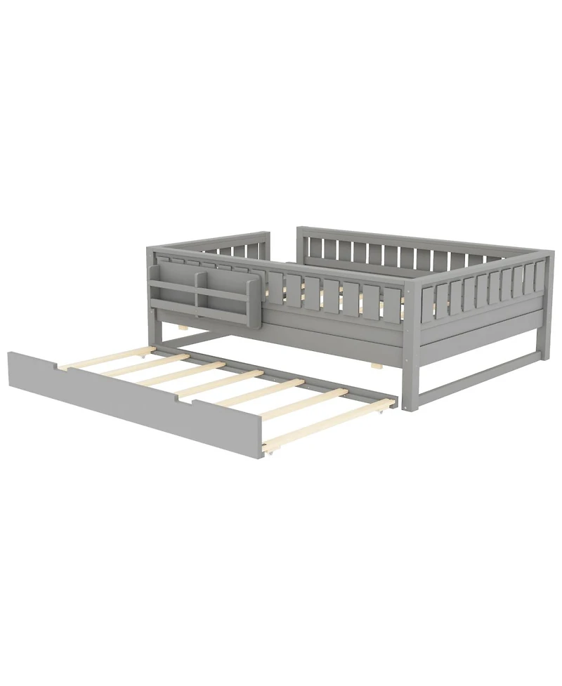 Streamdale Furniture Loft Bed with Bookshelves, Staircase, Safety Rails, and Trundle