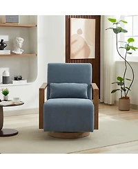 Streamdale Furniture Streamdale Modern Swivel Upholstered Accent Chair with Solid Wood Armrests, Pale Blue