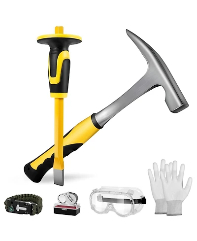 Xdovet Rock Hammer Geology Kit Masonry Chisel Safety Glasses Loupe Gloves Prospecting