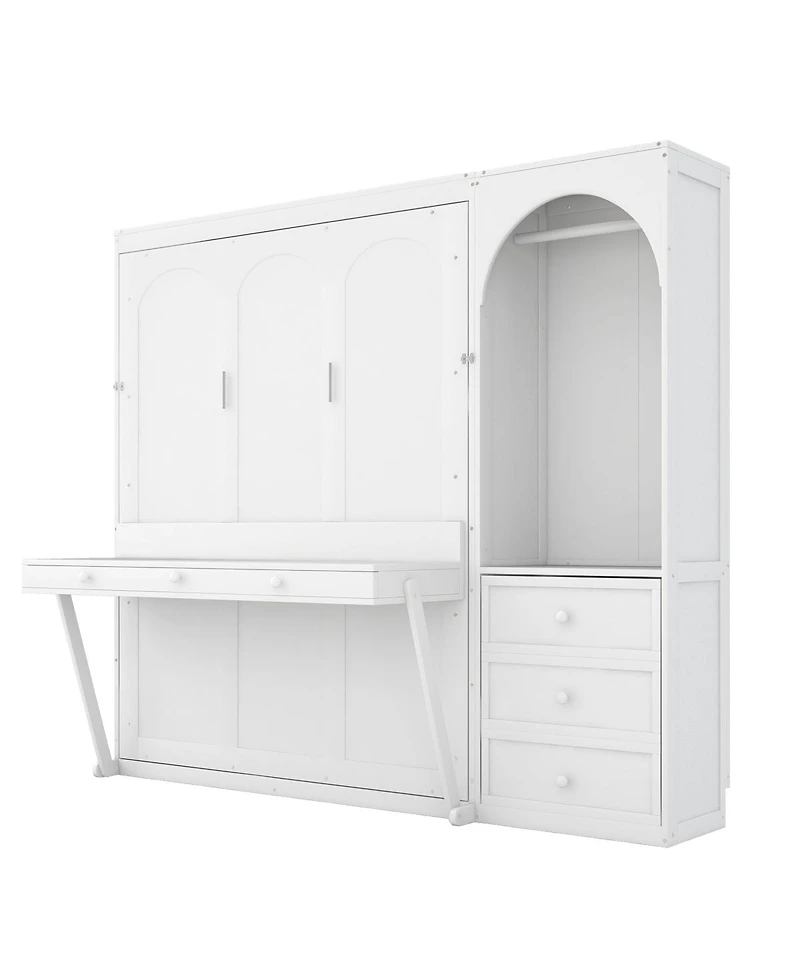 Streamdale Furniture Murphy Bed with Storage Shelf, Led Light, and 3 Drawers