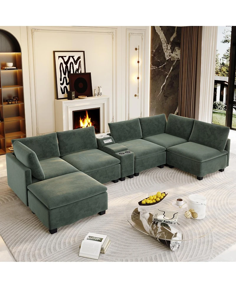 Streamdale Furniture 121.2" Modular U-Shaped Cloud Sectional Sofa with Storage and Usb