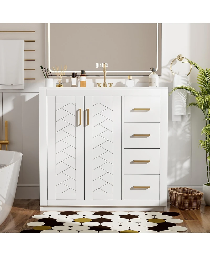 Busdays 36 Inch Bathroom Vanity without Top Sink Solid Wood Frame Freestanding Storage Cabinet with 3 Drawers, Soft Closing Doors Basin Not Included