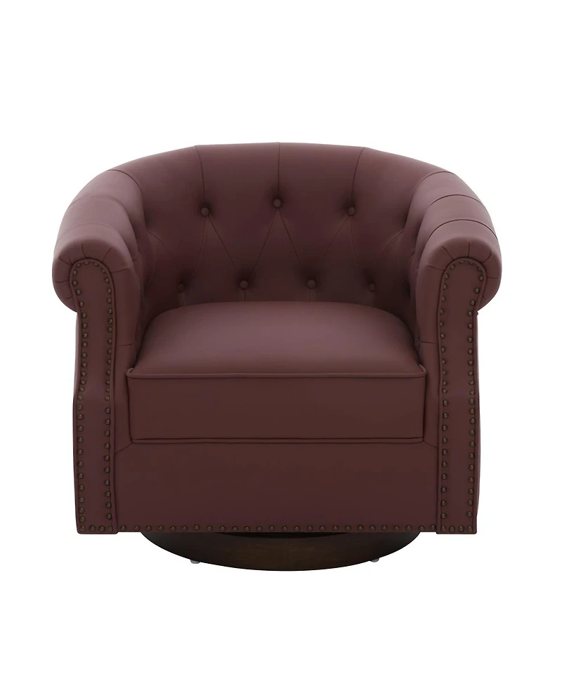 Streamdale Furniture 360 Swivel Pu Leather Accent Chair with Tufted Curved Back