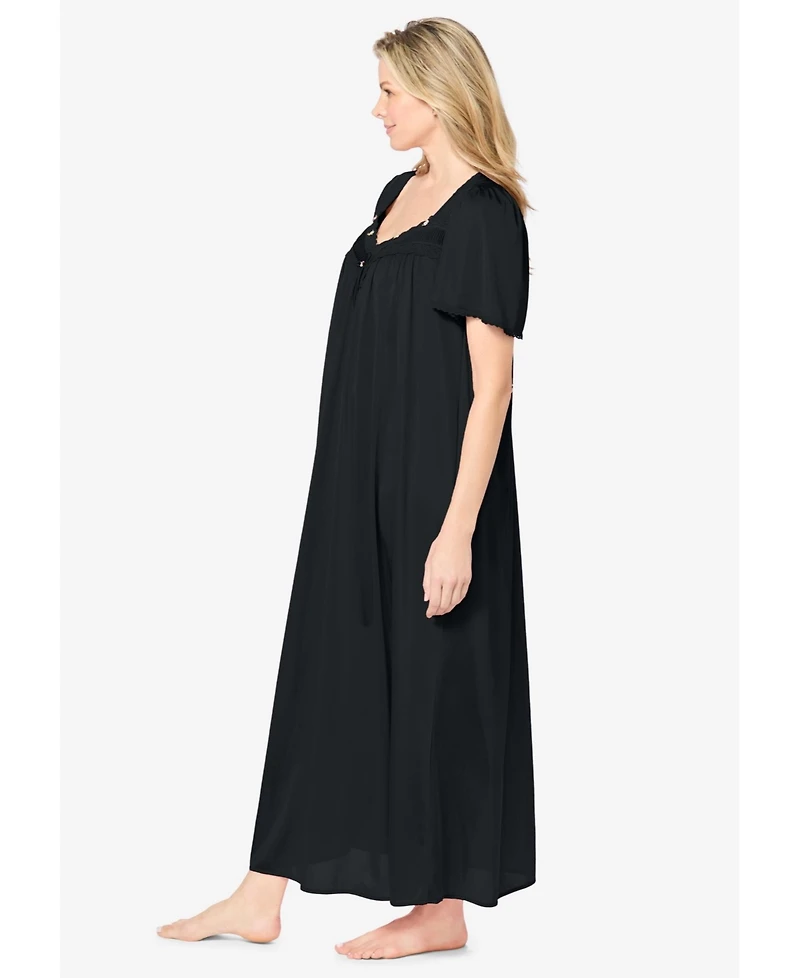 Only Neccessities Plus Necessities Long Silky Lace-Trim Gown