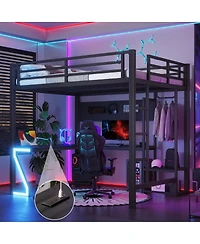 Streamdale Furniture Full Loft Bed with L-Shaped Desk, Usb Ports, and Gaming Lights
