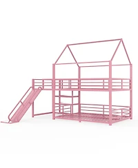 Streamdale Furniture Full Metal House Bunk Bed with Storage Stairs, Slide, Safety Rails