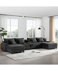 Streamdale Furniture Corduroy U-Shaped Sectional Sofa with Bluetooth Speakers and Storage