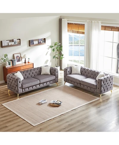 Streamdale Furniture 3+3 Seater Velvet Sofa with Solid Wood Frame and Metal Feet