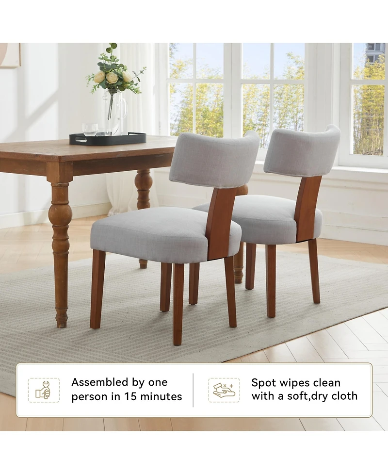 Flynama Set of 2 Linen Curved Wingback Dining Chairs, Rubber Wood Legs 250lbs Capacity