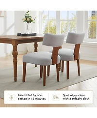 Flynama Set of 2 Linen Curved Wingback Dining Chairs, Rubber Wood Legs 250lbs Capacity