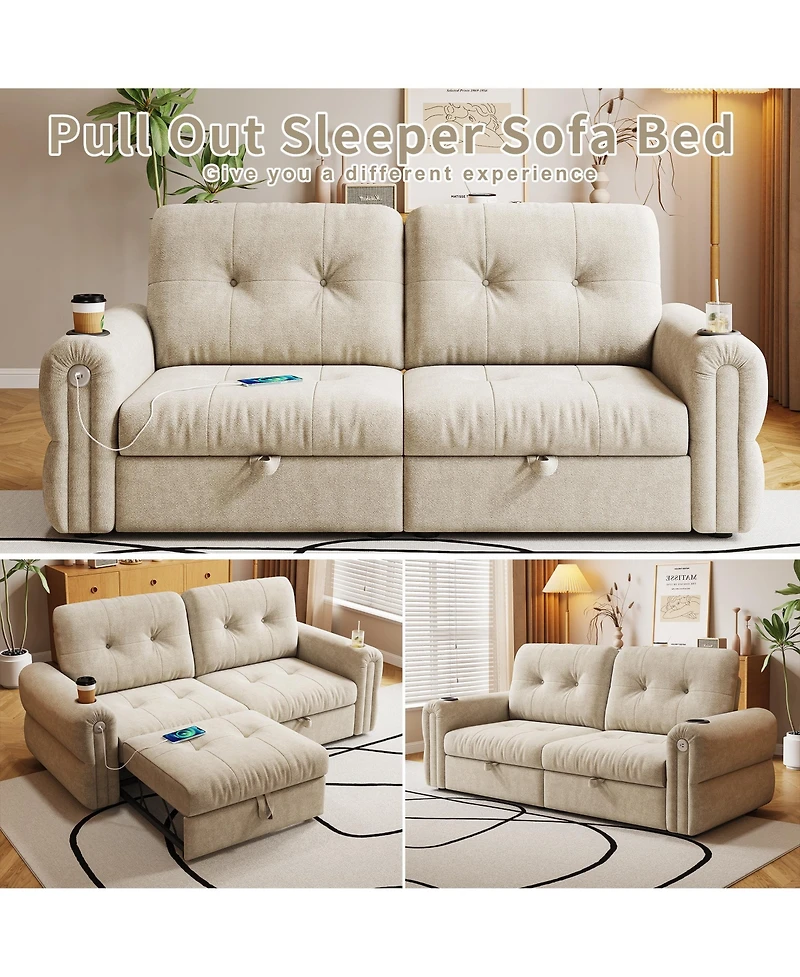Boyel Living 77" Chenille Convertible Sofa Bed, 2-in-1 Pull Out Couch with Steel Frame, 600 lbs Capacity for Room