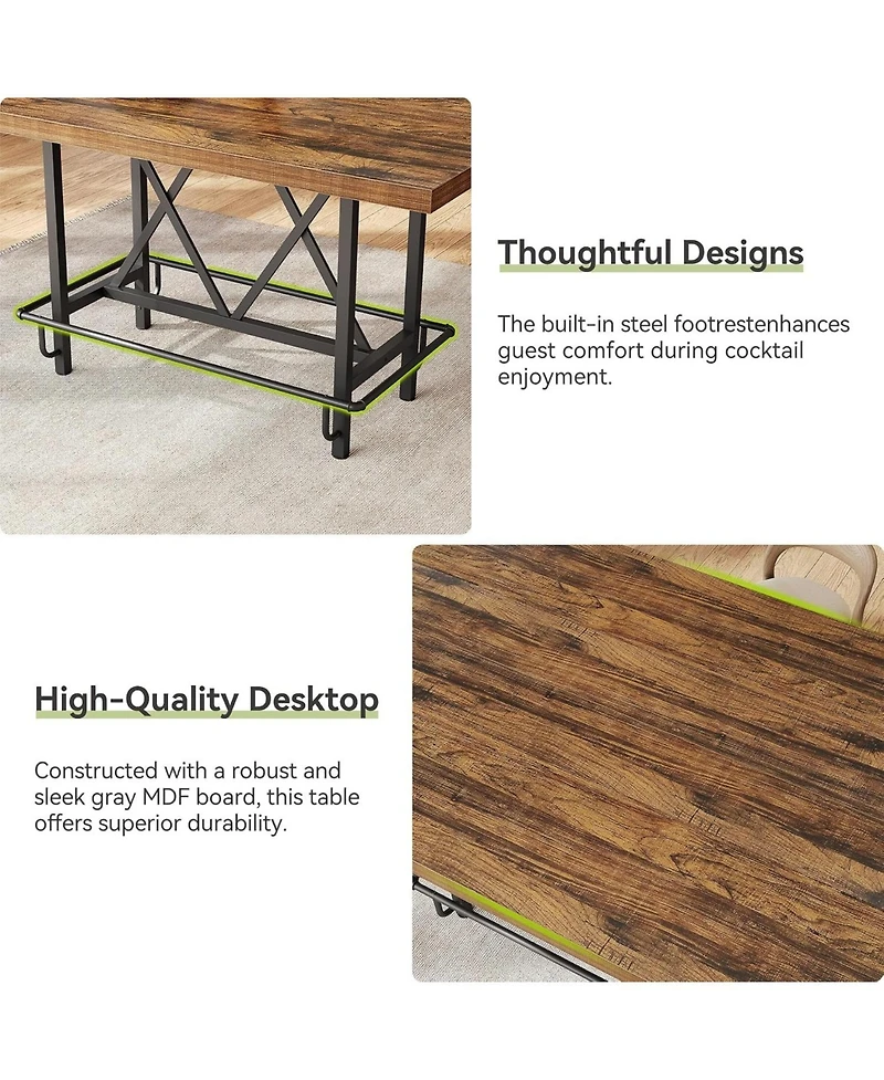 Tribesigns 63-Inch Industrial Bar Table with Metal Footrest, Counter Height Pub Table for Kitchen, Home Bar and Entertaining