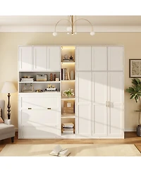 Streamdale Furniture Murphy Cabinet Bed with Wardrobe, Storage Shelves and Led Lights