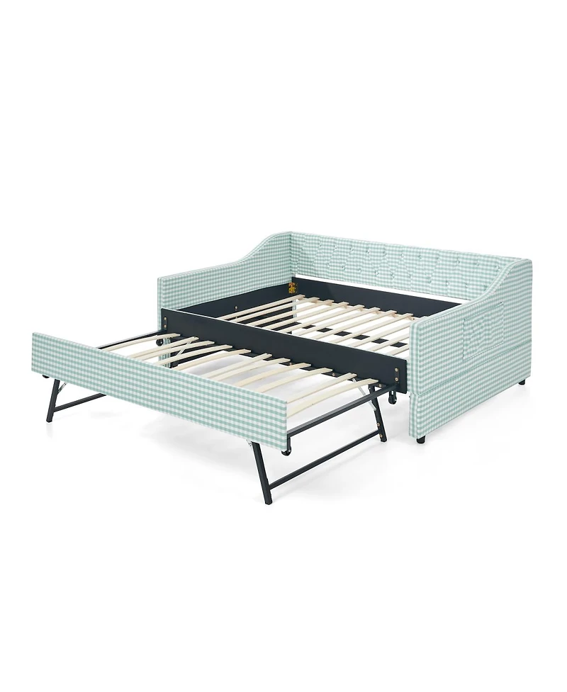 Streamdale Furniture Upholstered Full-Size Convertible Daybed with Trundle and Side Storage
