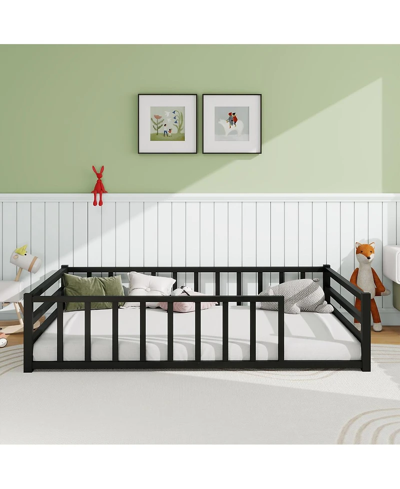 Streamdale Furniture Full Size Metal Floor Bed with Guardrails, No Box Spring Needed