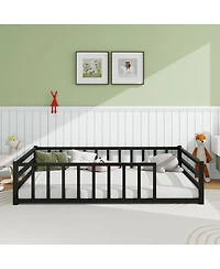 Streamdale Furniture Full Size Metal Floor Bed with Guardrails, No Box Spring Needed