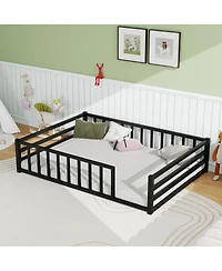 Streamdale Furniture Full Size Metal Floor Bed with Guardrails, No Box Spring Needed