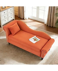 Streamdale Furniture 64.5'' Modern Velvet Storage Chaise Lounge with Lumbar Pillow