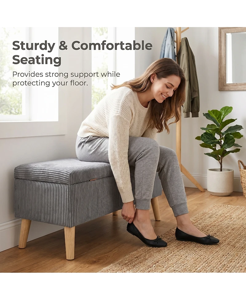 Streamdale Furniture Corduroy Flip-Top Storage Ottoman Bench with Wooden Legs