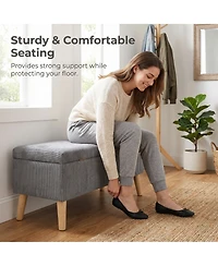 Streamdale Furniture Corduroy Flip-Top Storage Ottoman Bench with Wooden Legs