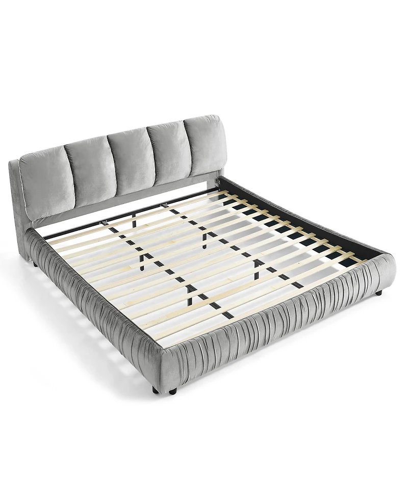 Streamdale Furniture King Size Upholstered Bed Frame, Modern Minimalist Velvet Bed with Plump Headboard
