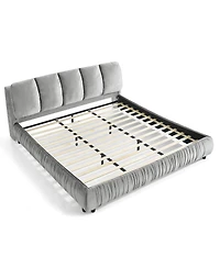 Streamdale Furniture King Size Upholstered Bed Frame, Modern Minimalist Velvet Bed with Plump Headboard