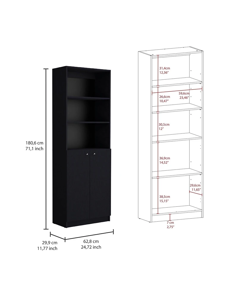 flynama Modern 2 Door Bookcase with Multi Tier Storage Shelves