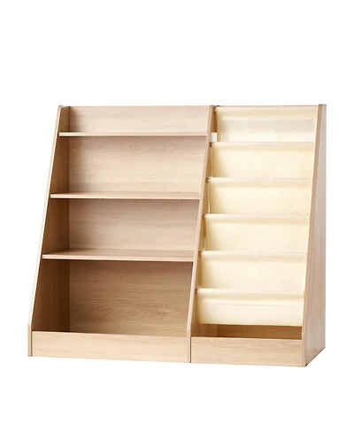 flynama 4-Tier Wooden Kids Bookshelf with Sling Book Rack for Playroom